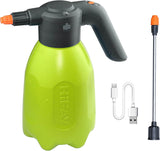 Rechargeable battery-powered sprayer with adjustable nozzle and USB charging cable for easy watering.