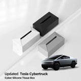 Tesla Cybertruck silicone tissue box set in black, white, and gray, durable auto interior accessory for car tissue storage.
