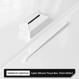 Silicone tissue holder box for Tesla Cybertruck in tech white with strap for auto interior decoration.
