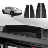 Tesla Cybertruck door handle storage organizers set with black compartments for tidy interior.
